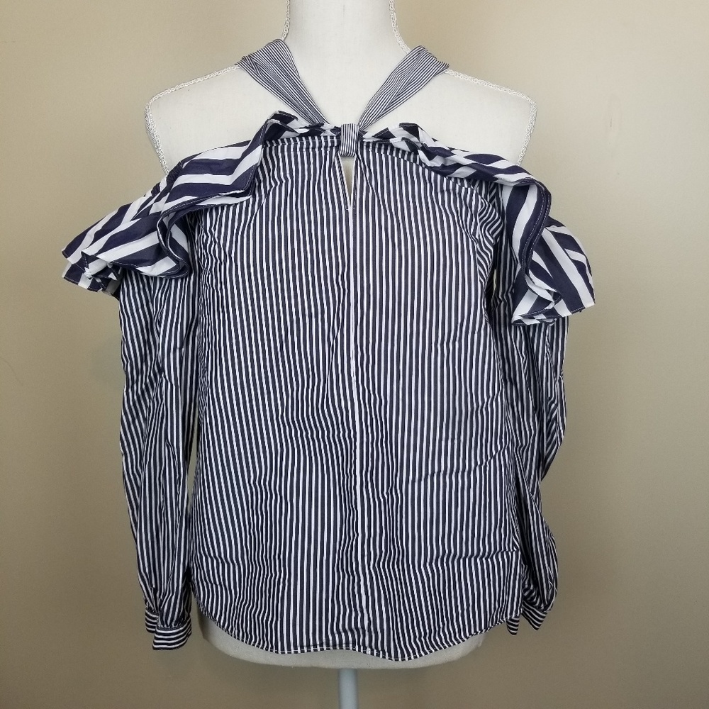 FIRM J. Crew Blue/White stripe off the shoulder top
